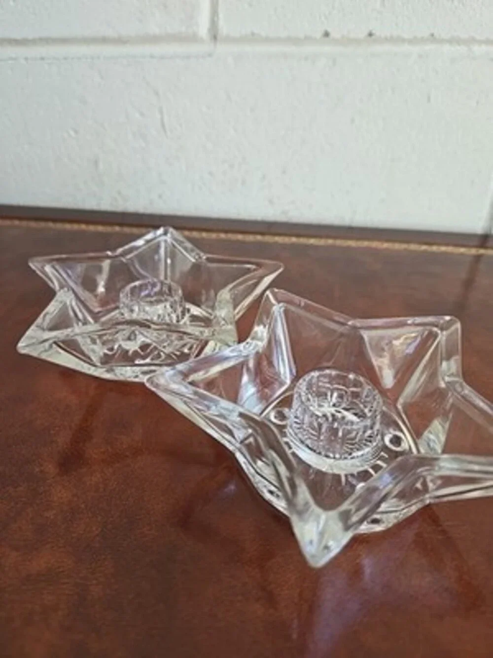 Glass Star Candle Stick Holder, Vintage Candle Holder - Set Of 2